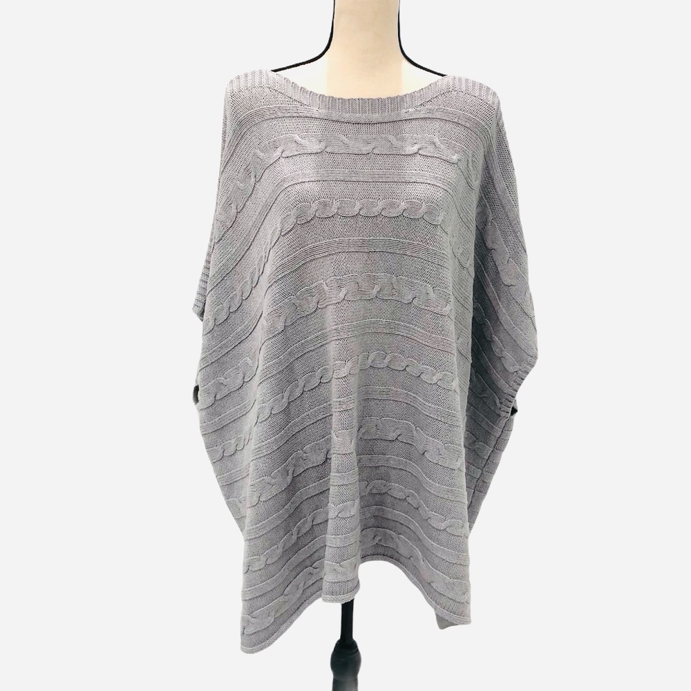 OLD NAVY HORIZONTAL CABLE KNIT GRAY BOATNECK PONCHO COTTON/RAYON SWEATER